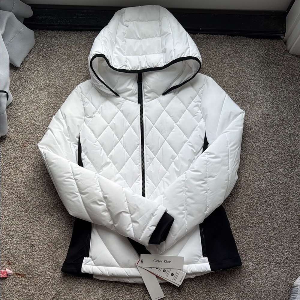 Calvin Klein White and Black Quilted Jacket